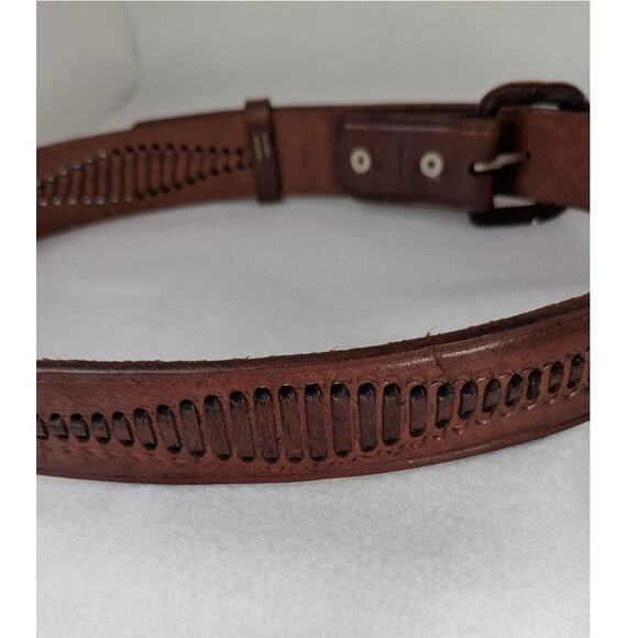 Mens belt Mexican handtooled + woven leather buckle Waist 34-38" 11/2"wide EVU - Picture 7 of 8